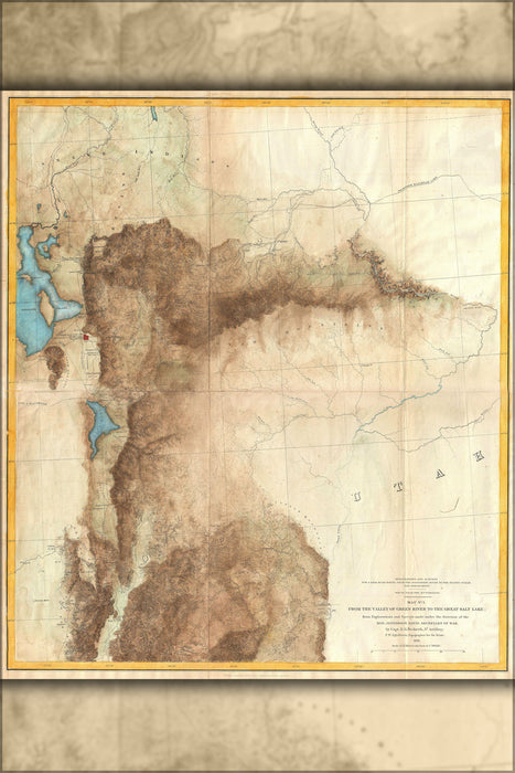 24"x36" Gallery Poster, 1855 Jefferson Davis Map of Utah, Salt Lake City, and the Green River Valley