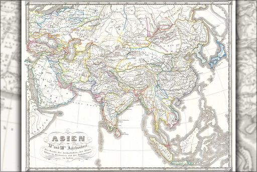 24"x36" Gallery Poster, 1855 Spruner Map of Asia in the 11th and 12th Centuries ( Seljuk Empire, Song China )