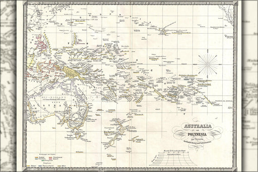 24"x36" Gallery Poster, 1855 Spruner Map of Australia and Polynesia with an overview of Discoveries and Colonization
