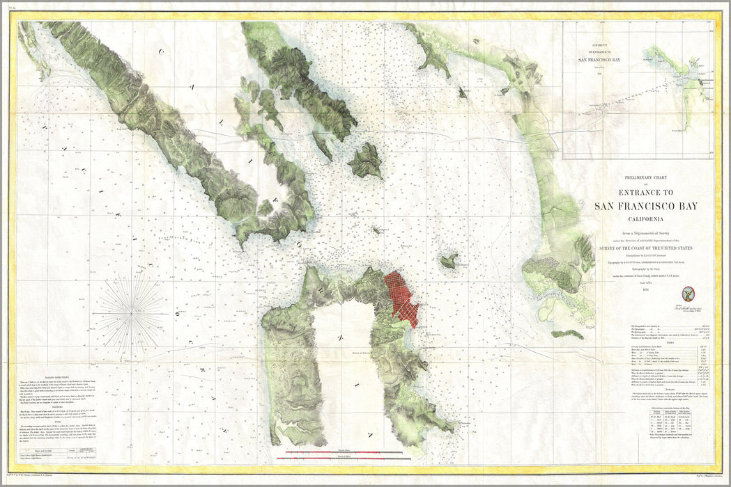 24"x36" Gallery Poster, 1856 U.S. Coast Survey Map of San Francisco Bay and CitySanFrancisco uscs 1856
