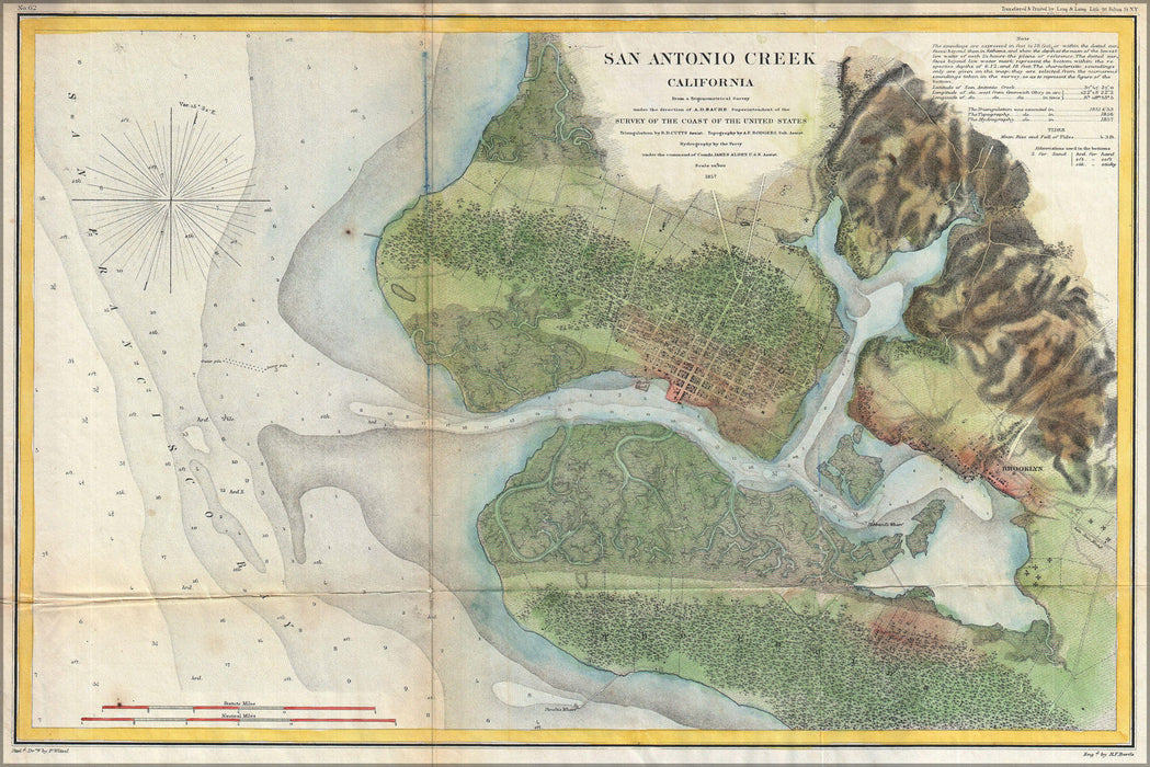 24"x36" Gallery Poster, 1857 U.S. Coast Survey Map of San Antonio Creek and Oakland, California near San FranciscoSanAntonioCreek uscs 185