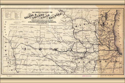24"x36" Gallery Poster, 1862 Map of the Galena and Chicago Union Railroad