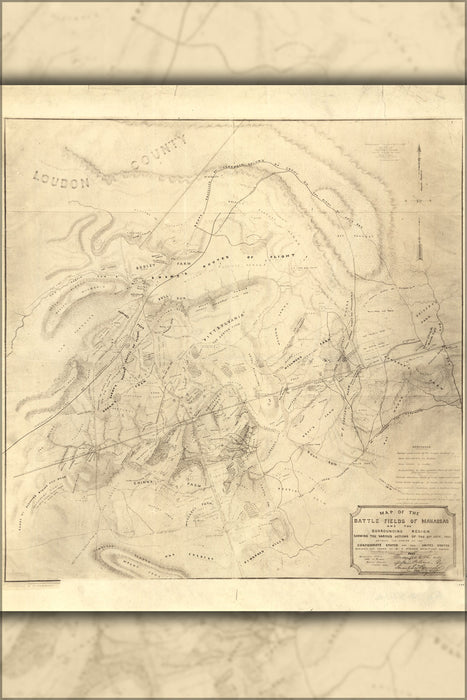 24"x36" Gallery Poster, 1862 civil war Map of the battle fields of Manassas