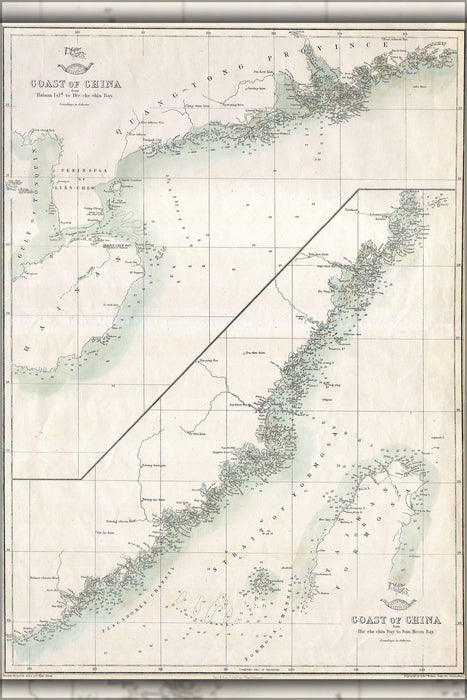 24"x36" Gallery Poster, 1863 Cassell's Dispatch Atlas Map of Taiwan - Formosa ^ the Hainan Coast of China