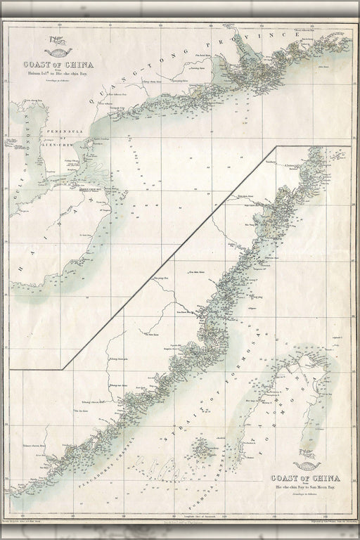 24"x36" Gallery Poster, 1863 Cassell's Dispatch Atlas Map of Taiwan - Formosa ^ the Hainan Coast of China