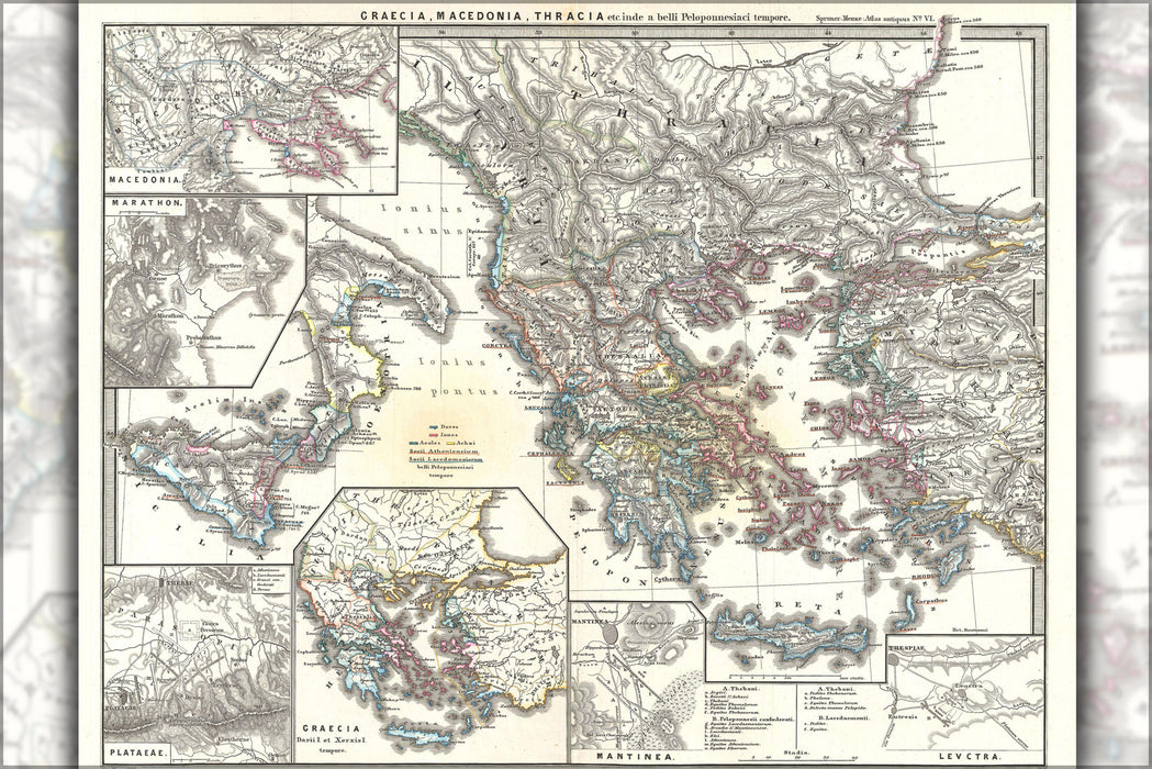 24"x36" Gallery Poster, 1865 Spruner Map of Greece, Macedonia and Thrace before the Peloponnesian War