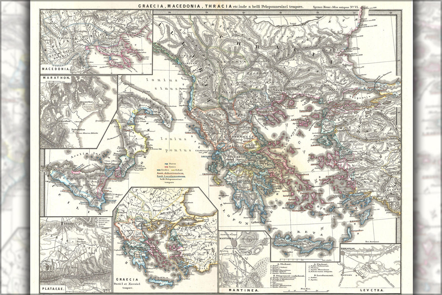 24"x36" Gallery Poster, 1865 Spruner Map of Greece, Macedonia and Thrace before the Peloponnesian War