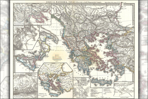 24"x36" Gallery Poster, 1865 Spruner Map of Greece, Macedonia and Thrace before the Peloponnesian War