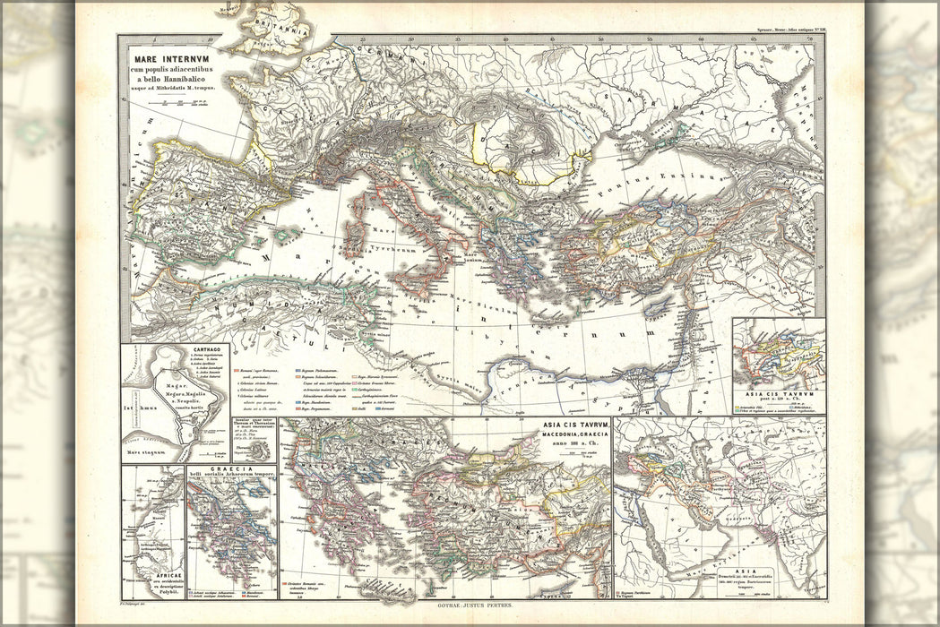 24"x36" Gallery Poster, 1865 Spruner Map of roman empire from the Punic Wars to Mithridates the Great