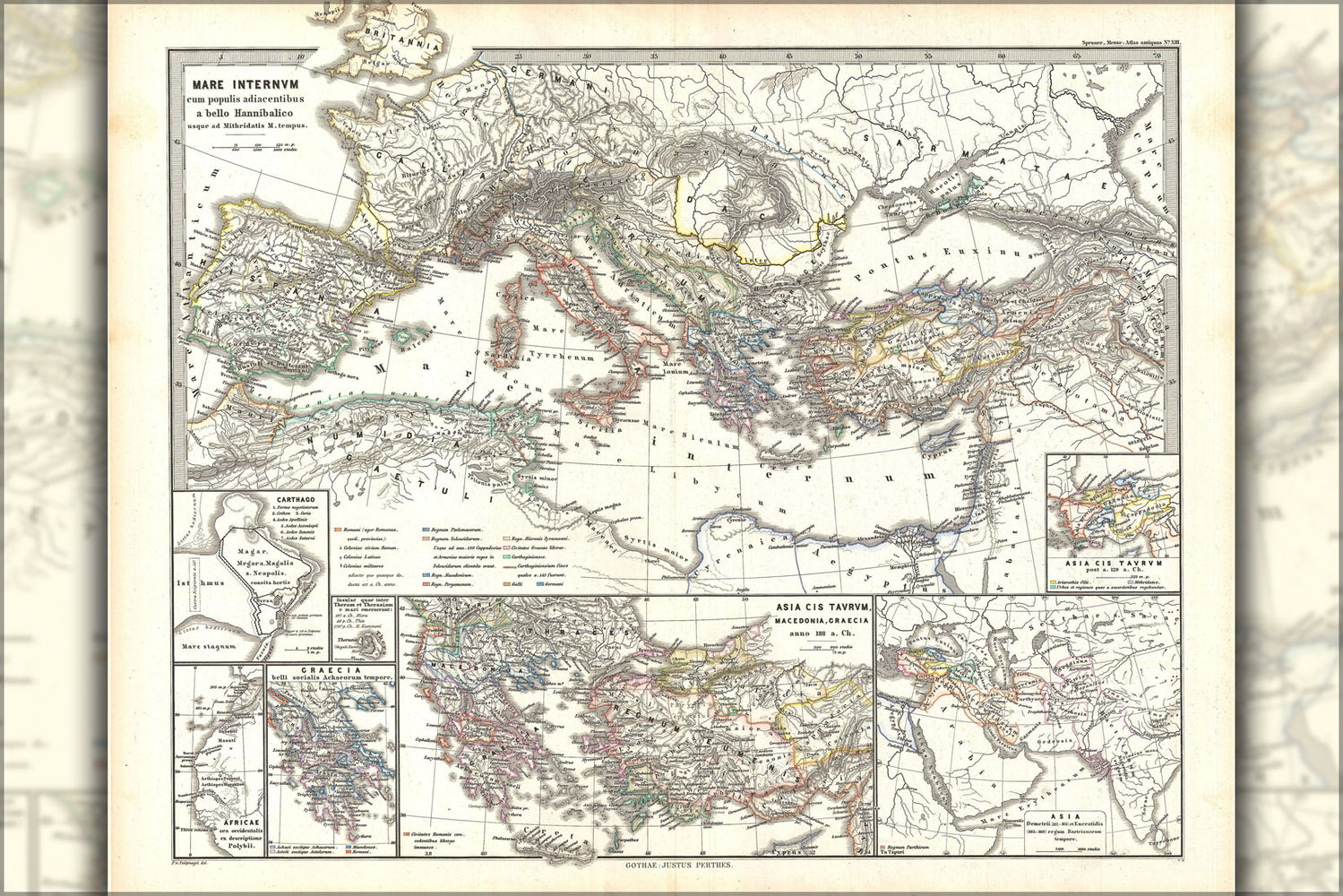 24"x36" Gallery Poster, 1865 Spruner Map of roman empire from the Punic Wars to Mithridates the Great