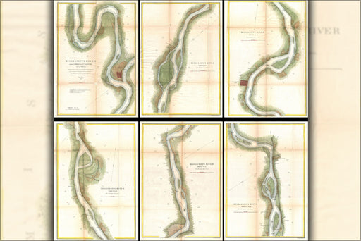 24"x36" Gallery Poster, 1865 U.S. Coast Survey Map of the Mississippi River from Cairo, IL to St. Marys, MO