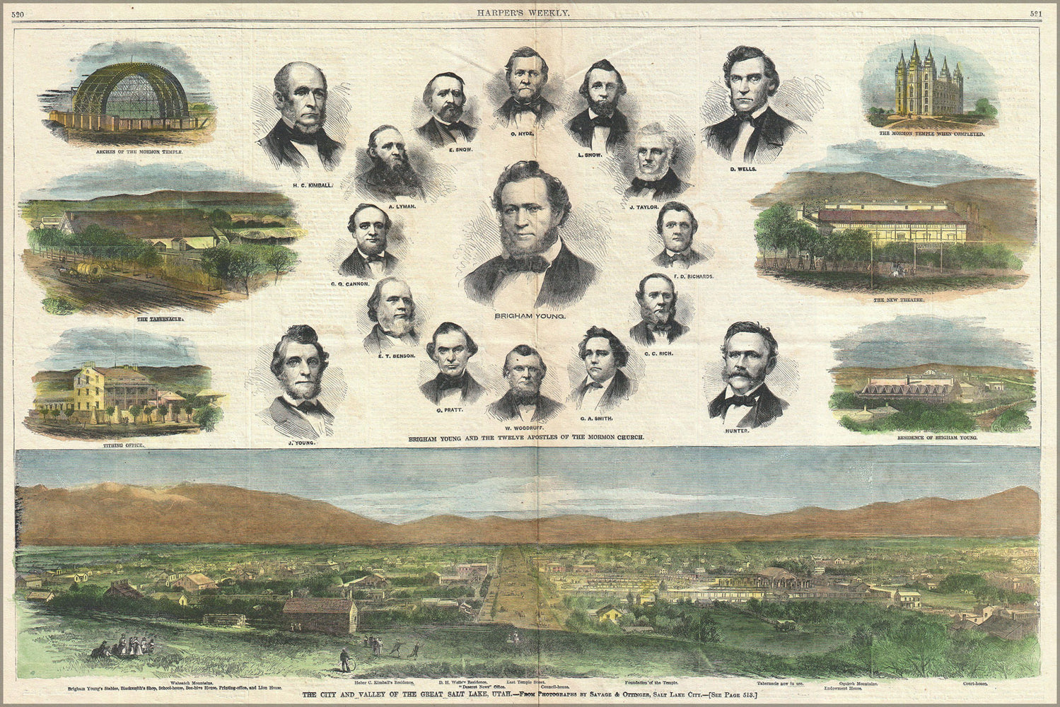 24"x36" Gallery Poster, 1866 Harper's Weekly View of Salt Lake City, Utah w Brigham Young MormonsSaltLakeCity harpersweekly 1866