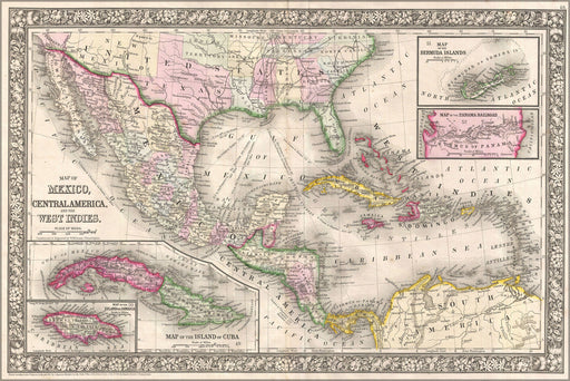 24"x36" Gallery Poster, 1866 Mitchell Map of Mexico and the West IndiesWestIndies mitchell 1866