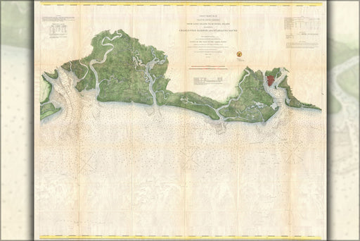 24"x36" Gallery Poster, 1866 U.S. Coast Survey Chart of the South Carolina Coast - Charleston to St. Helena Bay