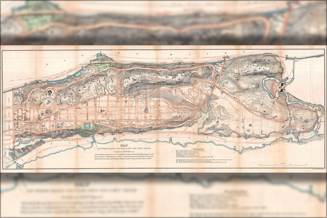 24"x36" Gallery Poster, 1868 Knapp Map of Northern Manhattan ( New York City ), Harlem, Washington Heights, Inwood