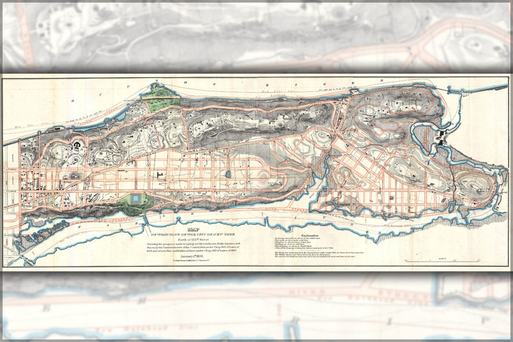 24"x36" Gallery Poster, 1870 Knapp Map of Northern Manhattan ( New York City ), Harlem, Washington Heights, Inwood