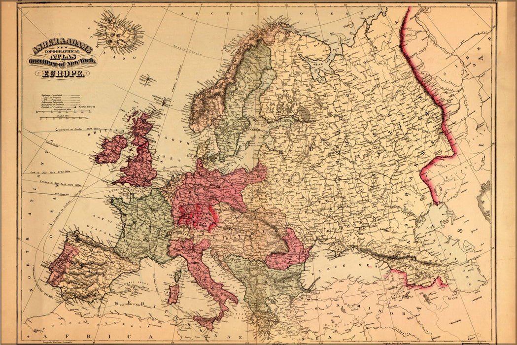 24"x36" Gallery Poster, 1871 map of europe; england france germany spain italy