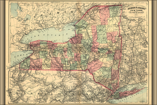 24"x36" Gallery Poster, 1871 map of new york state
