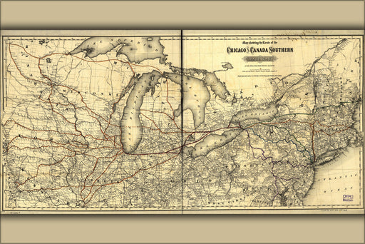 24"x36" Gallery Poster, 1872 Railroad Map of the Chicago and Canada Southern Railway
