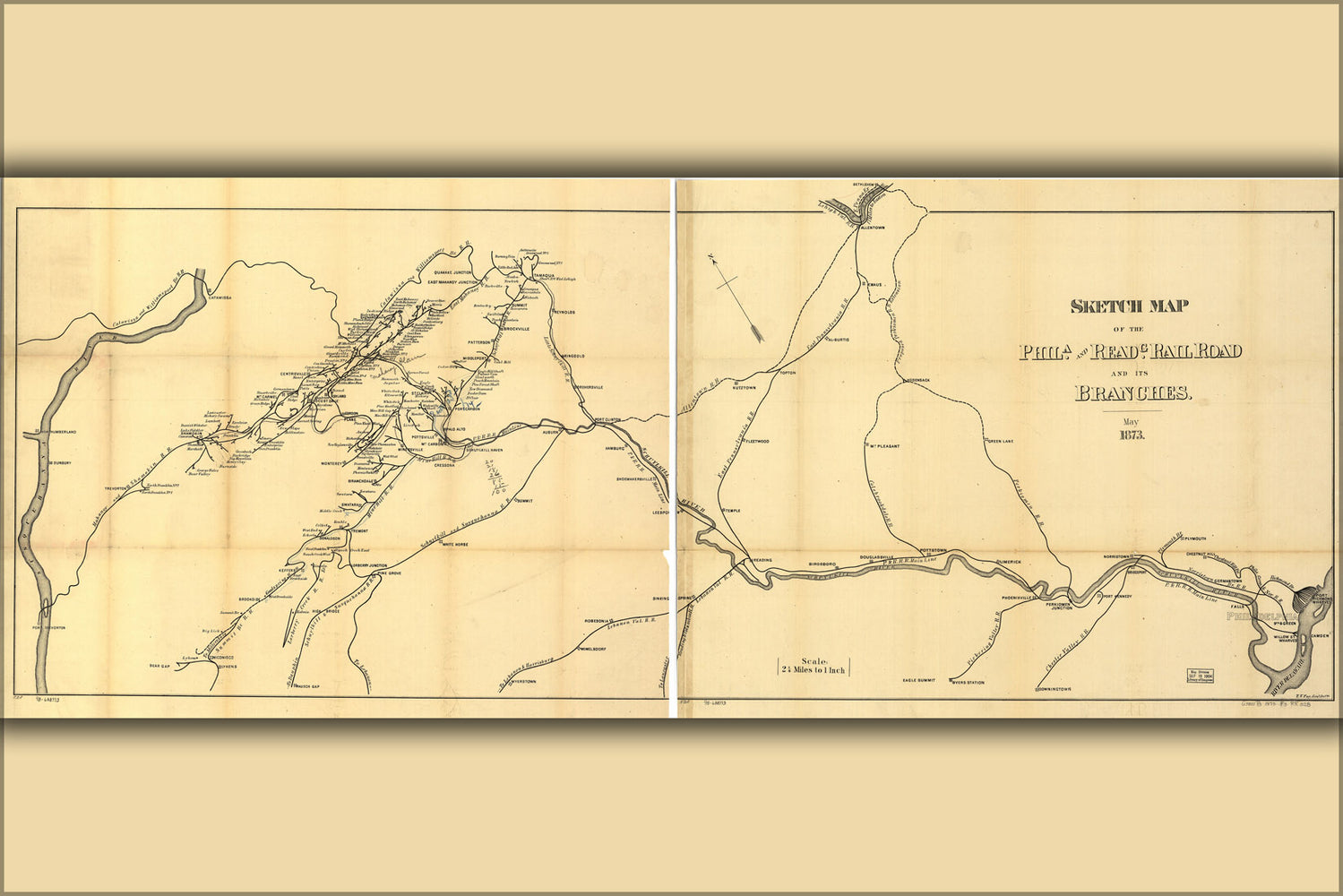 24"x36" Gallery Poster, 1873 Map of the Philadelphia and Reading RailRoad
