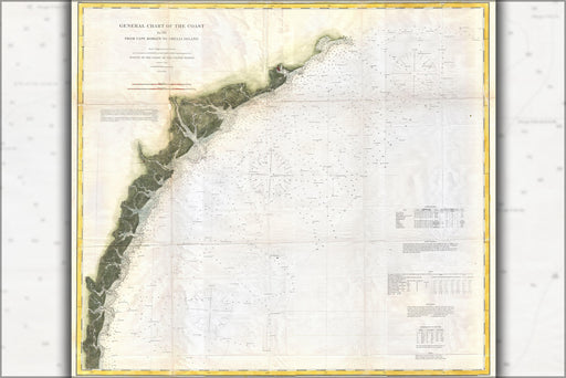 24"x36" Gallery Poster, 1874 U.S. Coast Survey Map or Chart of the Georgia and Carolina Coast ( Charleston and Savannah)