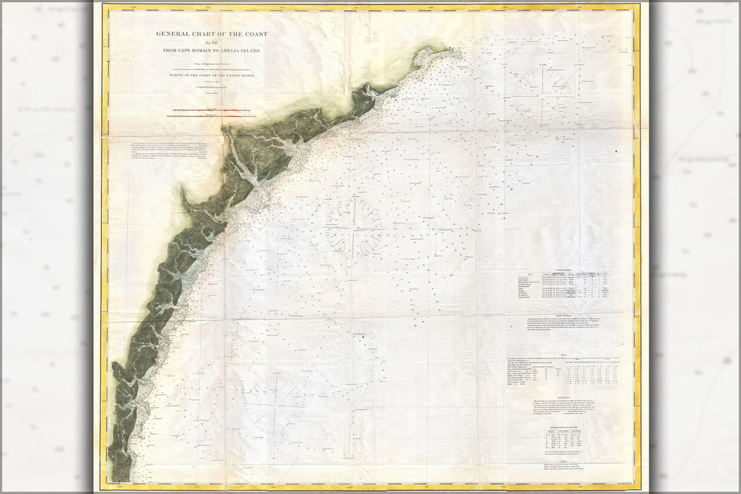 24"x36" Gallery Poster, 1874 U.S. Coast Survey Map or Chart of the Georgia and Carolina Coast ( Charleston and Savannah)