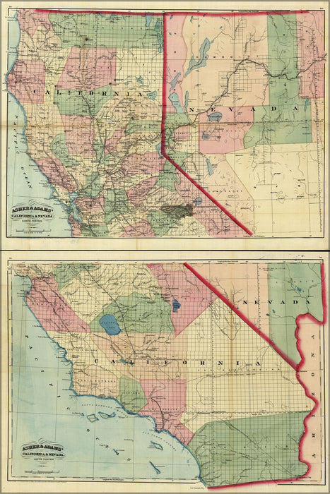 24"x36" Gallery Poster, 1874 railroad map & guide of California and Nevada