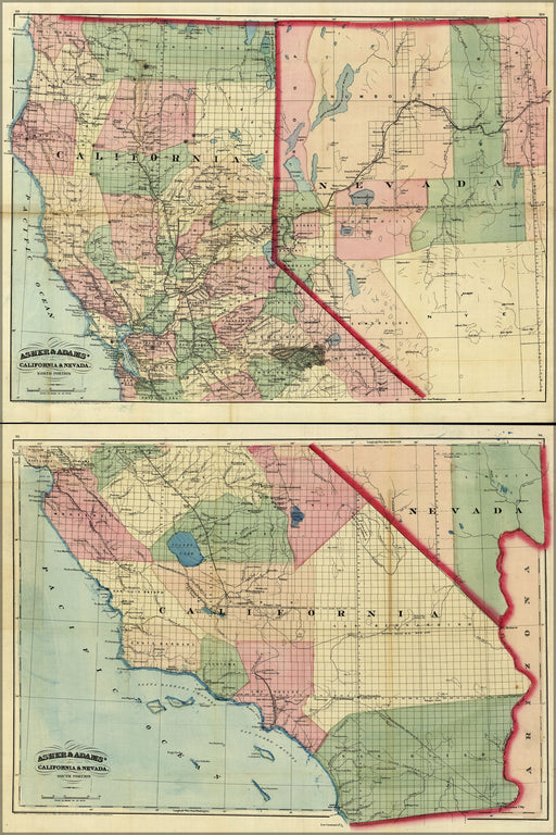 24"x36" Gallery Poster, 1874 railroad map & guide of California and Nevada