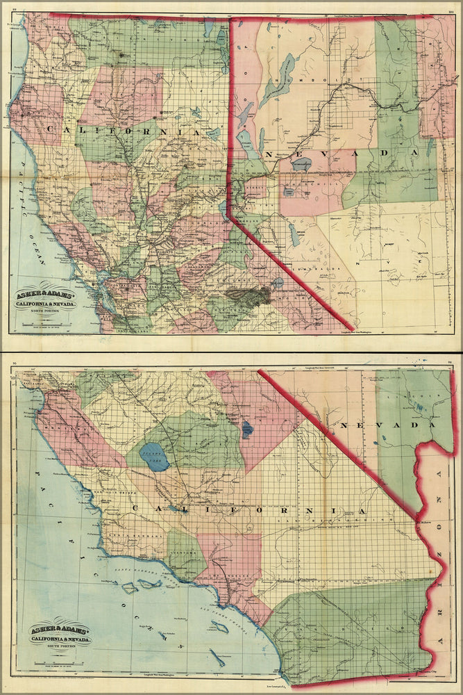 24"x36" Gallery Poster, 1874 railroad map & guide of California and Nevada