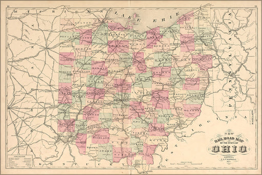 24"x36" Gallery Poster, 1875 map of ohio