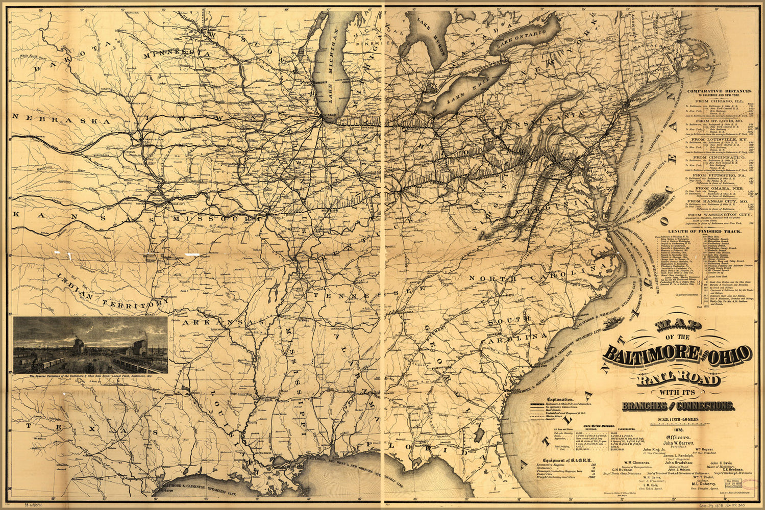 24"x36" Gallery Poster, 1878 Baltimore and Ohio Railroad Map