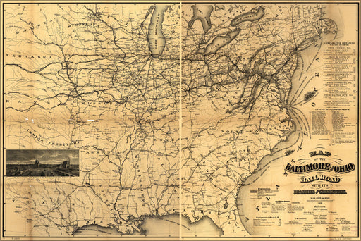 24"x36" Gallery Poster, 1878 Baltimore and Ohio Railroad Map