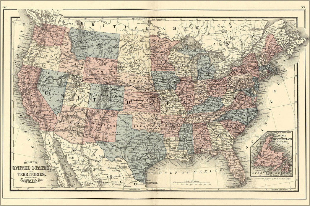 24"x36" Gallery Poster, 1878 map of the united states of america