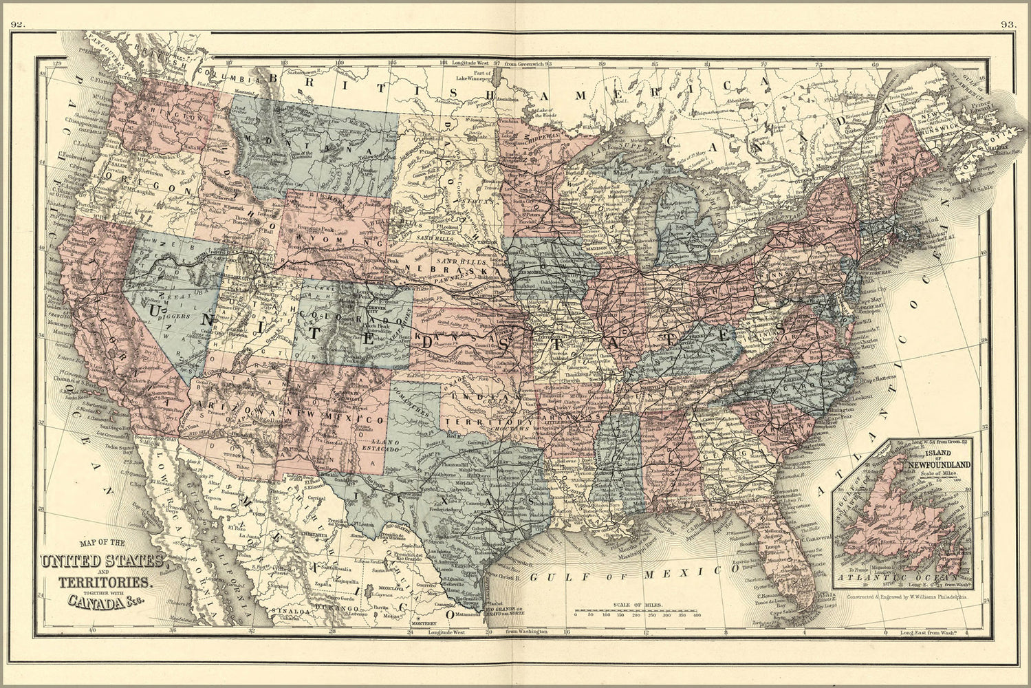 24"x36" Gallery Poster, 1878 map of the united states of america