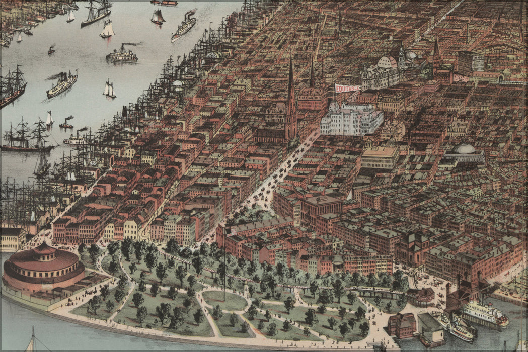 24"x36" Gallery Poster, 1883 battery detail of City of New York by Currier and Ives LC