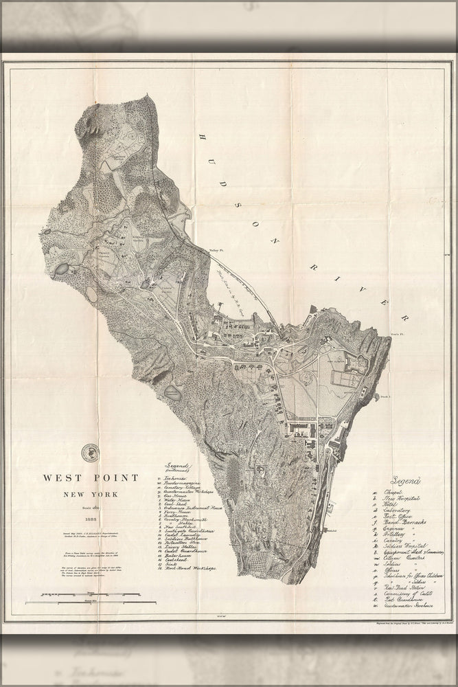 24"x36" Gallery Poster, 1883 map of the West Point Military Academy, New York