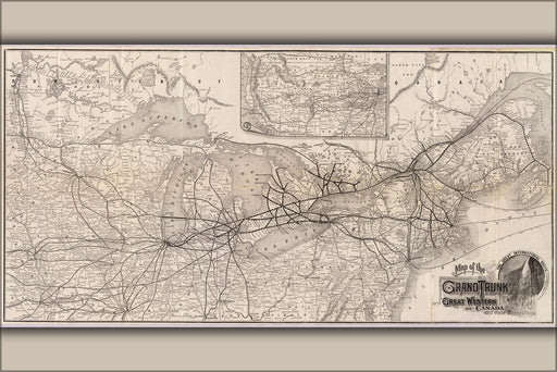 24"x36" Gallery Poster, 1885 Map of the Grand Trunk Railroad