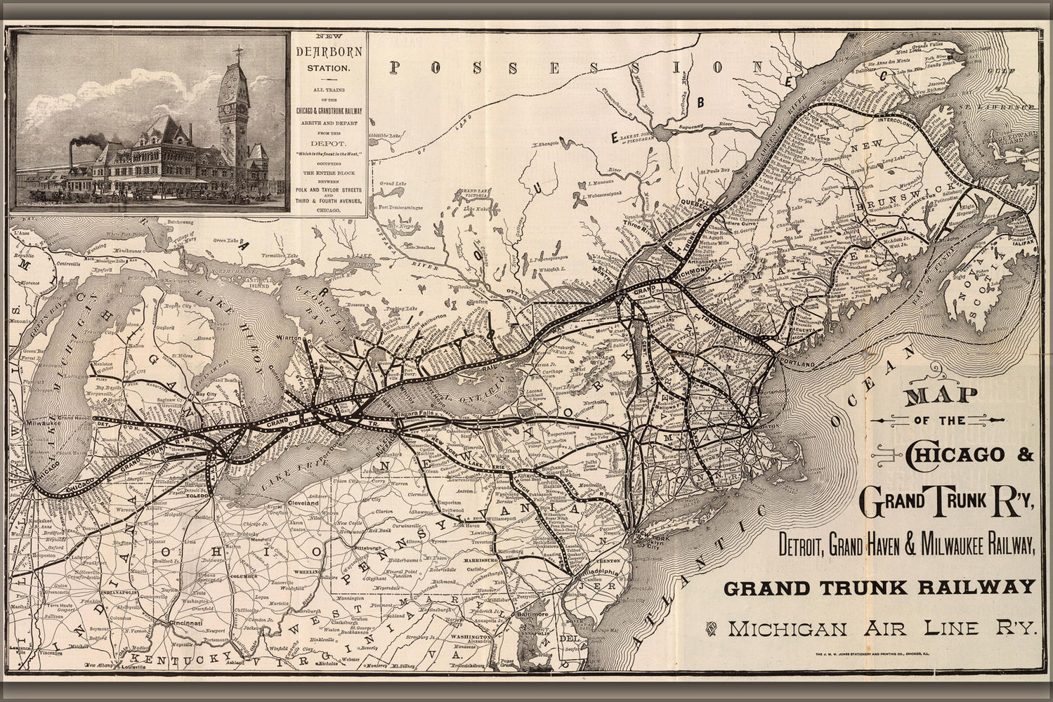 24"x36" Gallery Poster, 1887 Map of the Chicago and Grand Trunk Railroad