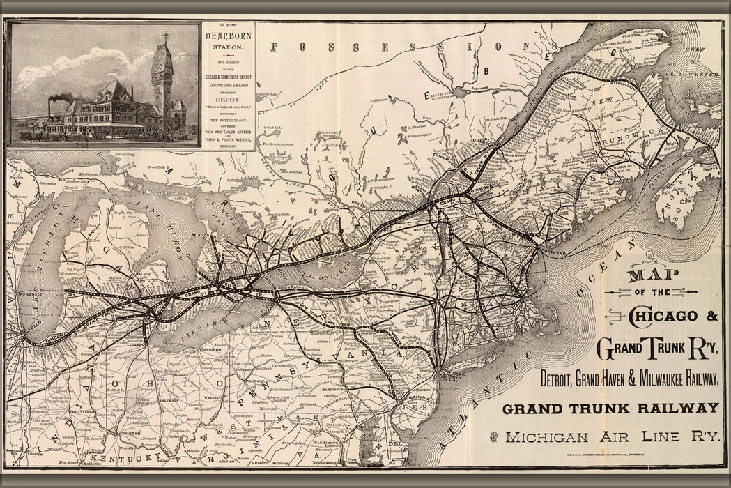24"x36" Gallery Poster, 1887 Map of the Chicago and Grand Trunk Railroad