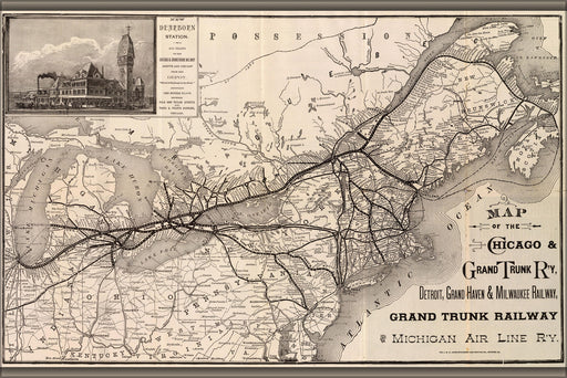 24"x36" Gallery Poster, 1887 Map of the Chicago and Grand Trunk Railroad