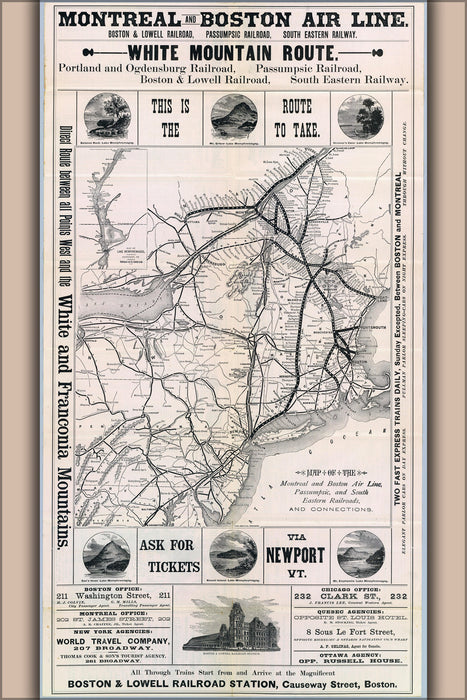 24"x36" Gallery Poster, 1887 Montreal - Boston Air Line Railroad Map (reproduction)