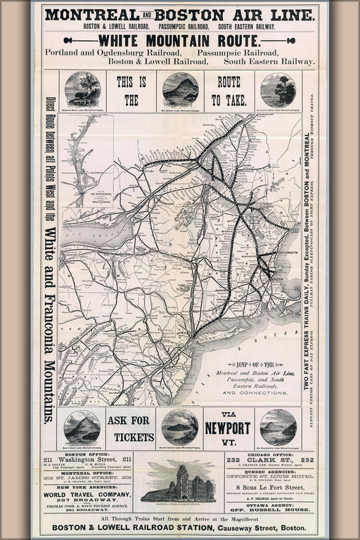 24"x36" Gallery Poster, 1887 Montreal - Boston Air Line Railroad Map (reproduction)