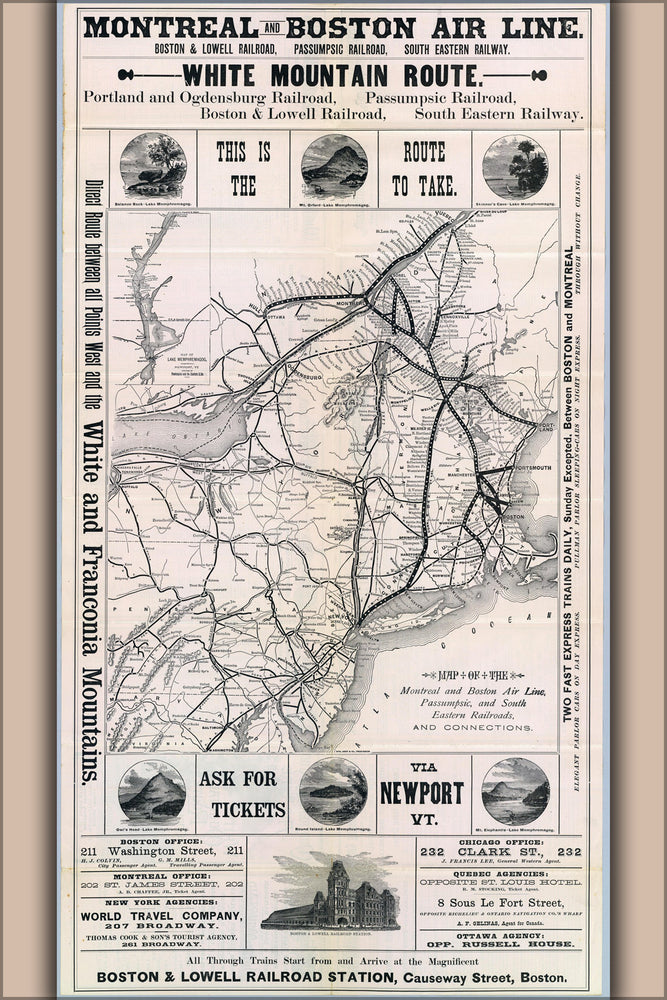 24"x36" Gallery Poster, 1887 Montreal - Boston Air Line Railroad Map (reproduction)