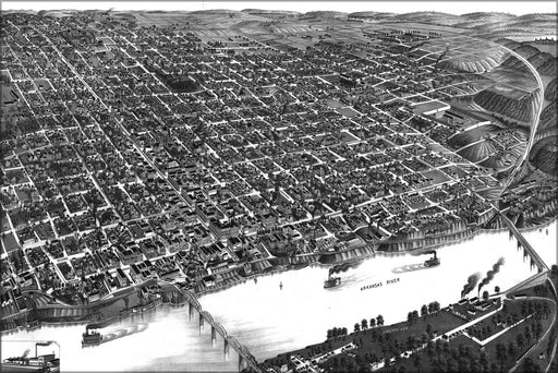24"x36" Gallery Poster, 1887 Perspective map of the city of Little Rock, Arkansas