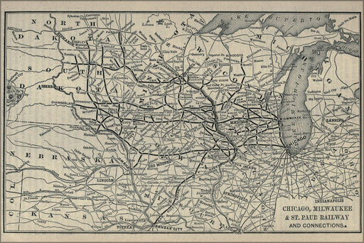 24"x36" Gallery Poster, 1891 Poor's Chicago, Milwaukee and St. Paul Railway