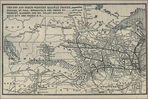 24"x36" Gallery Poster, 1891 Poor's Chicago and North Western Railway