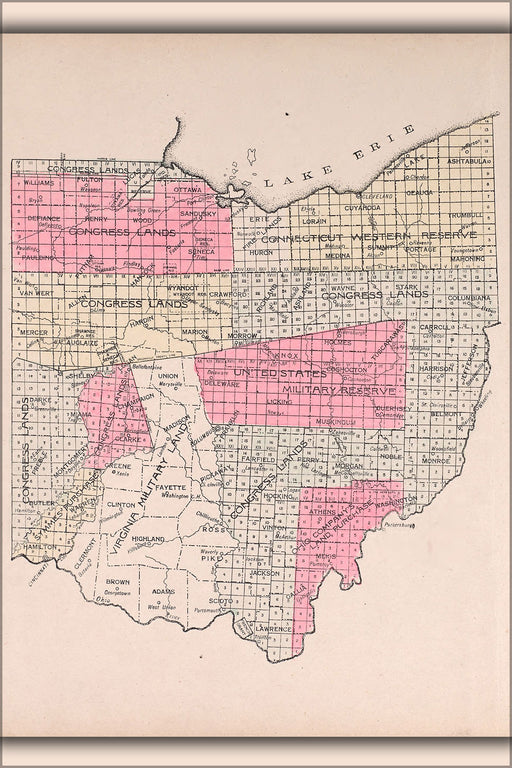 24"x36" Gallery Poster, 1892 map of ohio