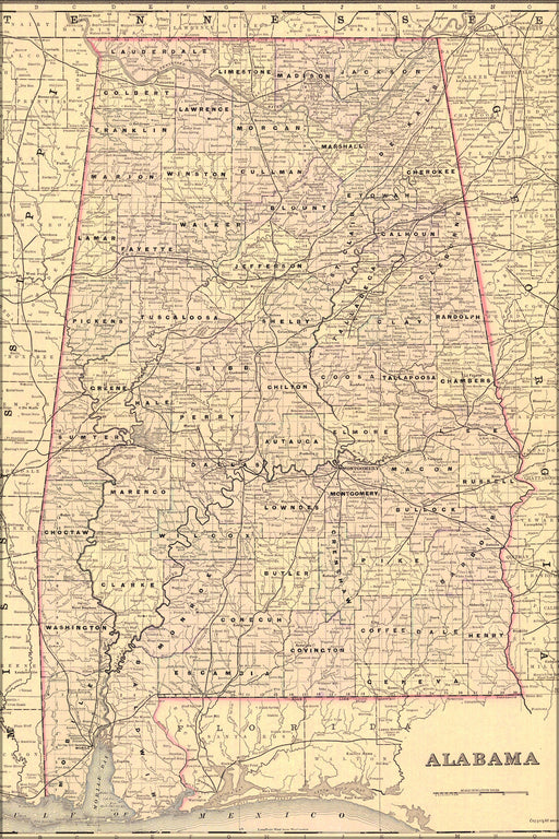 24"x36" Gallery Poster, 1893 Map of Alabama