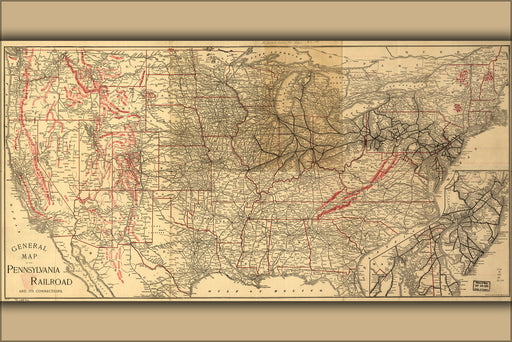 24"x36" Gallery Poster, 1893 Map of the Pennsylvania Railroad