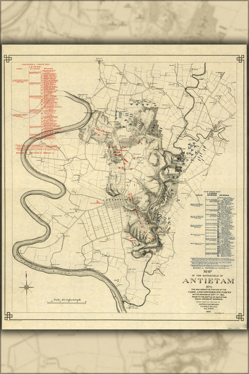 24"x36" Gallery Poster, 1893 Map of the battle field of Antietam Sept. 17th, 1862,